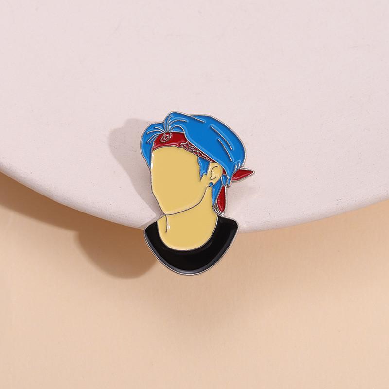 Trendy Cartoon Character Alloy Brooch Featuring Stylish Blue Haired Boy For Fashionable Decoration