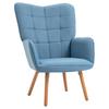 Individual Armchair with High Backrest, Armrests, Linen Fabric and Wooden Legs for Dining Room Kitchen 71x76x101cm Blue