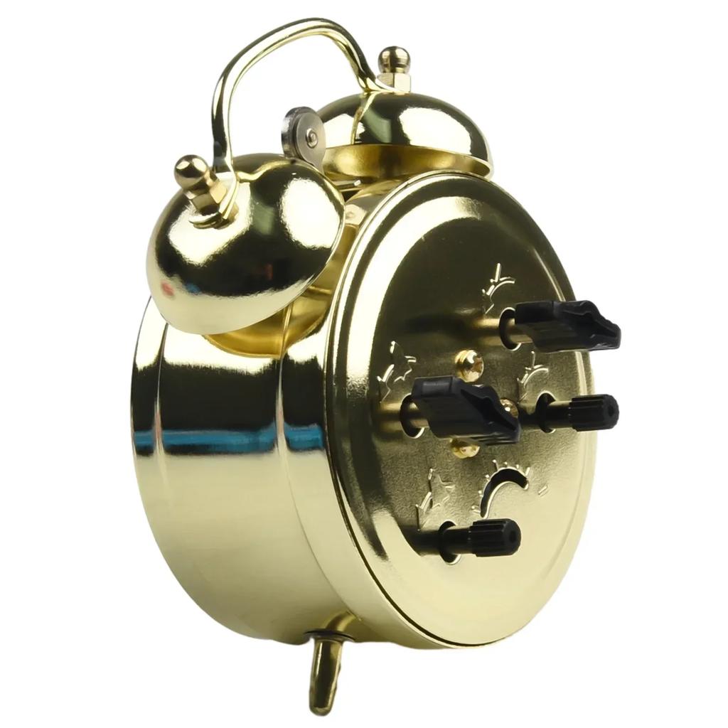 Horseshoe Mechanical Gold Alarm Clock Manual Wind Up Vintage Metal Alarm Clock Ticking Retro Vintage Twin Bell Desk Bedside