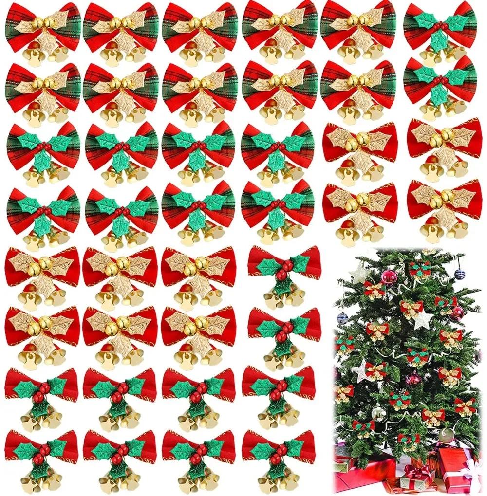10-200pcs Christmas Decorations Christmas Bow with Bells Christmas Gift Decoration Christmas Tree Wreath Decoration Accessories