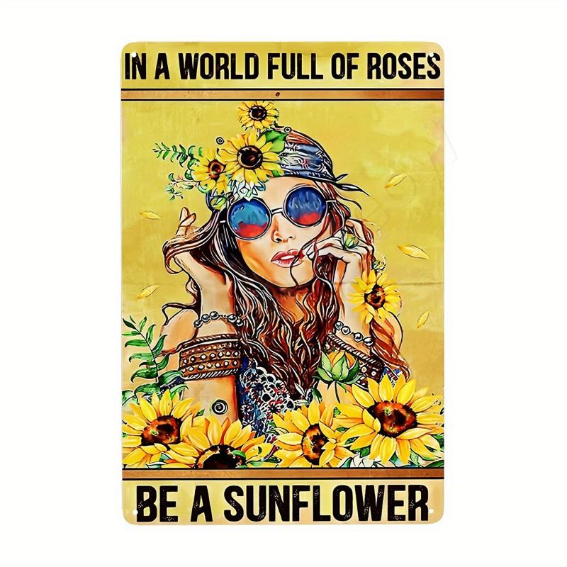 Inspirierende Sprüche auf Blechschildern, Retro-Wandkunst, Sei gut zu dir selbst, Vintage-Hippie-Mädchen, Poster für Zuhause, Garten