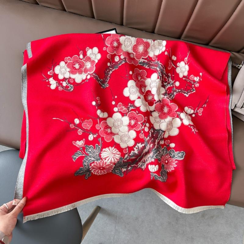 Premium plum blossom scarf women's imitation cashmere office air-conditioned room shawl with winter mother's gift scarf