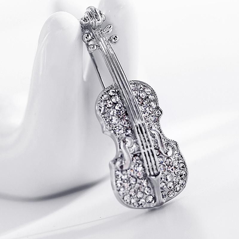 Wedding Party Favor Personalized Gifts for Guests Violin Brooch Bling Crystal Pins Love Lapel Brooches Rhinestone Brooch