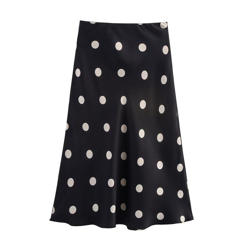

Kaslead New Arrival Women s Clothing Fashion Style Stylish Simple and Versatile Casual Elastic Waist Skirt Large white dots on black background L