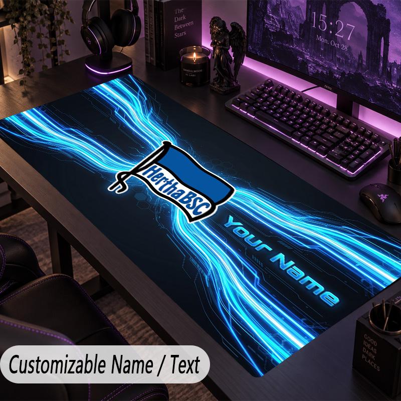 Großes Mauspadd Hertha BSC Benutzerdefinierter Name Text Personalisierte Schreibtischmatte Rutschfestes Gaming-Pad