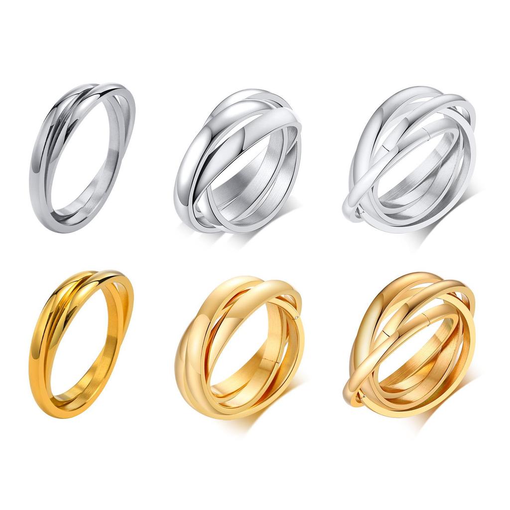 Tri-Color Titanium Steel Fashion Ring Set for Women - R-054