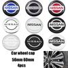 4 Stück 56mm 60mm Nissan Logo 3D Autoemblem Radnabenkappe Felgen Zubehör styling Aufkleber Staubschutz Abdeckungen