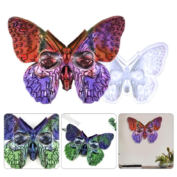 Stereo Butterflies Skull Epoxy Casting Mould for Wall Hanging Decor DIY Crafts