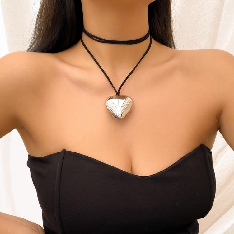 Necklace Big Love-Heart Charm Clavicle Chain Adjustable Wax Rope Chain Necklace