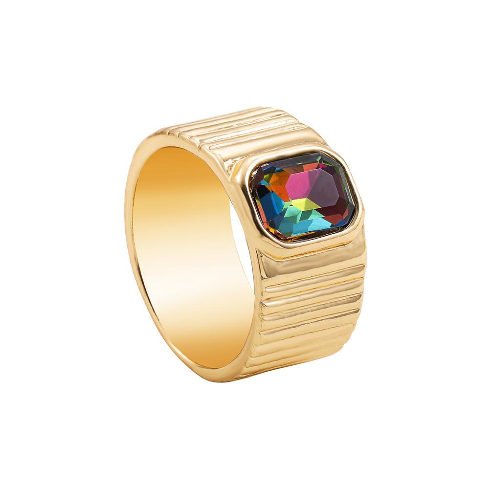 Color Diamond Drip Oil Peach Heart Crystal Ring Love Shaped Decorative Ring 18K Gold Hip Hop Stacked Joint Ring