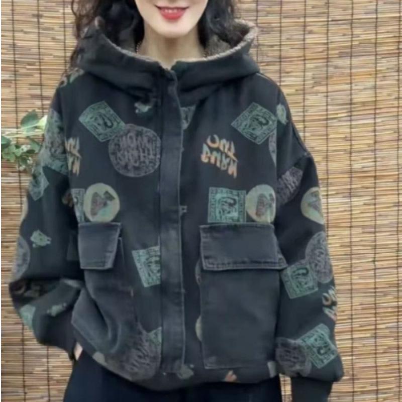 Winter 2025 Women s Plaid Hooded Cotton Coat with Velvet Lining - Stylish, Casual, Age-Defying 2XL чёрный