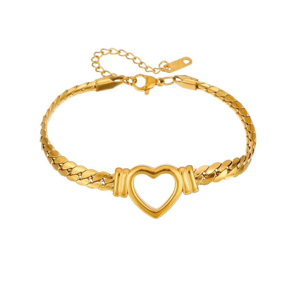 316L Stainless Steel Hollow Heart Gold Color Chain Bracelet For Women Lady Fashion New Waterproof Jewelry Party Gift