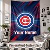 Wall Hanging Tapestry With Custom Name & Text, Chicago Cubs Decorative Tapestry For Bedroom