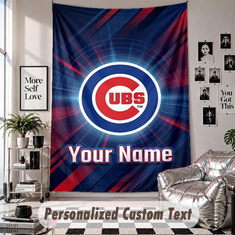 Wall Hanging Tapestry With Custom Name & Text, Chicago Cubs Decorative Tapestry For Bedroom