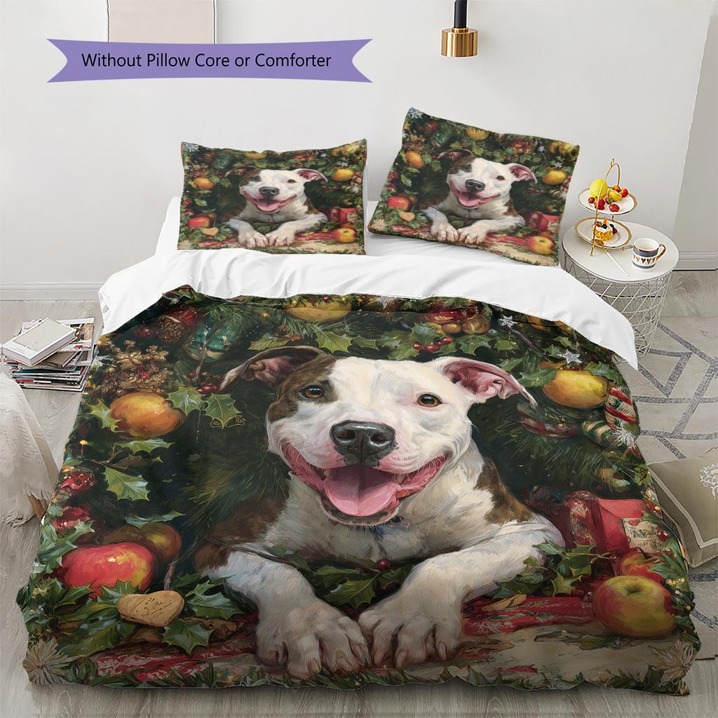 Happy Pitbull Pattern Bedding Home Decoration Birthday Gift (1 * duvet cover + 2 * pillowcase, without core)