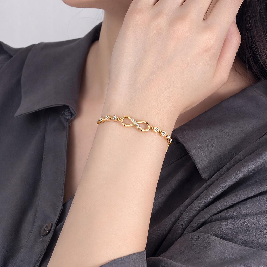 Gold Infinity Bracelet with Chains and Crystals for a Gift