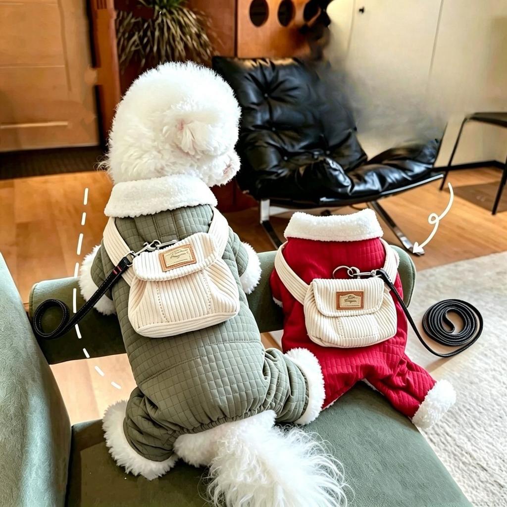 Pet Autumn and Winter Corduroy Jumpsuit Teddy Warm Thick Coat Cat Four Legged Pants Puppy Clothes for Small Dog