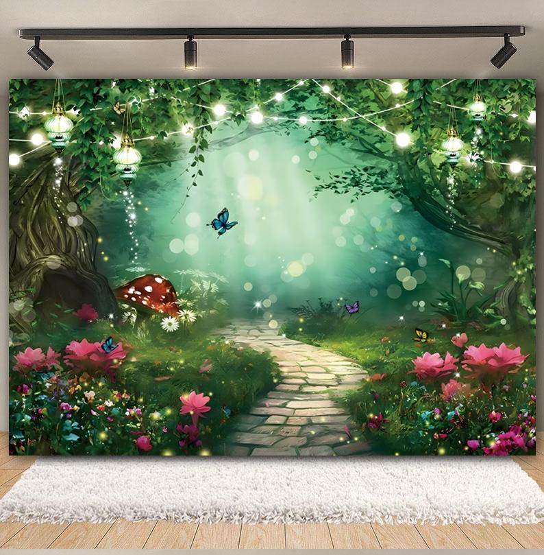 Dreamy Forest Photography Backdrop Enchanted Jungle Fairy Tale Book Mushroom Princess Birthday Party Photocall Background Decor