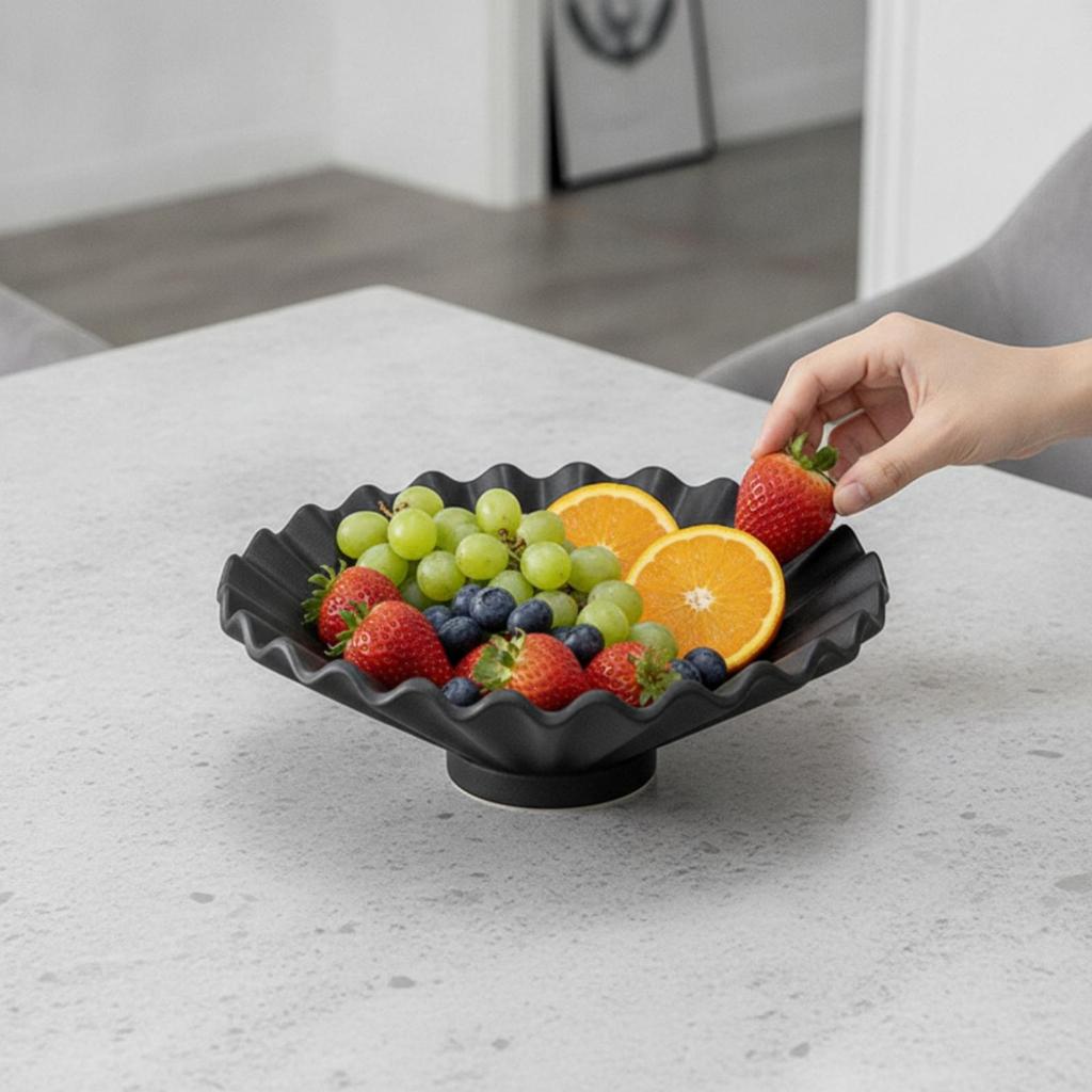 Fruit Bowl with Pedestal Textured Handcrafted for Entryway Console