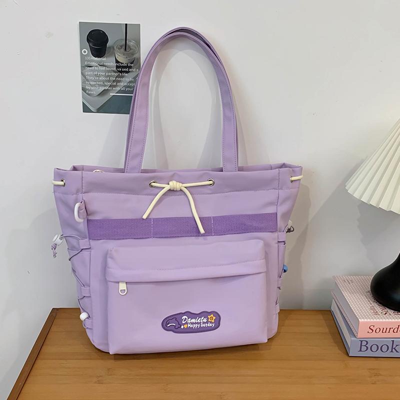Student Class Shoulder Bag Girls Nylon Bag Color Contrast Large Capacity Tote Bag
