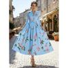 Abito Lungo da Donna Floreale Boho Manica Lunga Scollo a V Vita Svasata Fluido Abito per Ospiti di Matrimonio Leggero Maxi Primavera Estate Festa Abiti Boho da Donna
