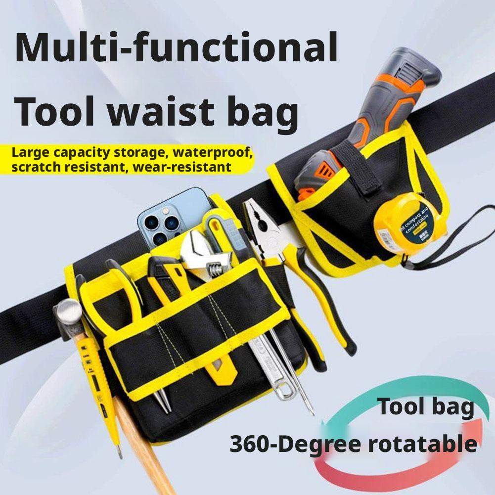Rotating Electrician Tool Bag Adjustable Waterproof Waist Belt Pouch Multiple Pockets Thicken Tools Storage Bag