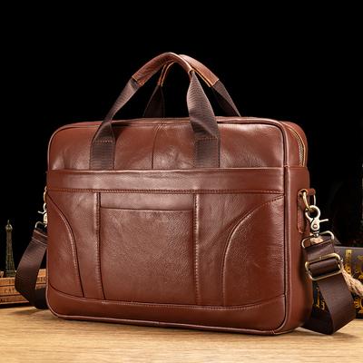 Men's Computer Briefcase 16-inch Large-capacity First Layer Cowhide Men's Shoulder Crossbody High-end Retro Leather Bag