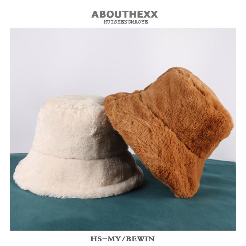 Fisherman Hat Women's Autumn and Winter Plush Basin Hat Korean Style Men's Trendy Casual Imitation Fur Warm Hat Women