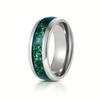 8MM Fashion Men Titanium Wedding Rings Green Shell Inlay Stainless Steel Rings For Men Engagement Wedding Band Anniversary Gifts