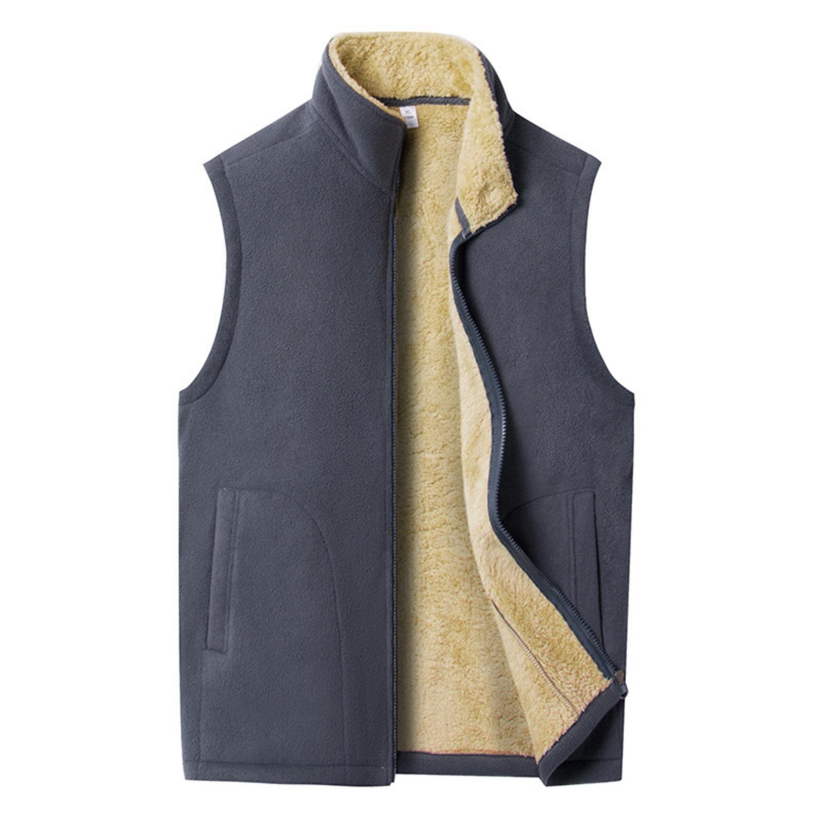 

Men s Casual Solid Color Double-sided Fleece Zipper Vest, Men s Stand-up Collar Fleece Vest XL
