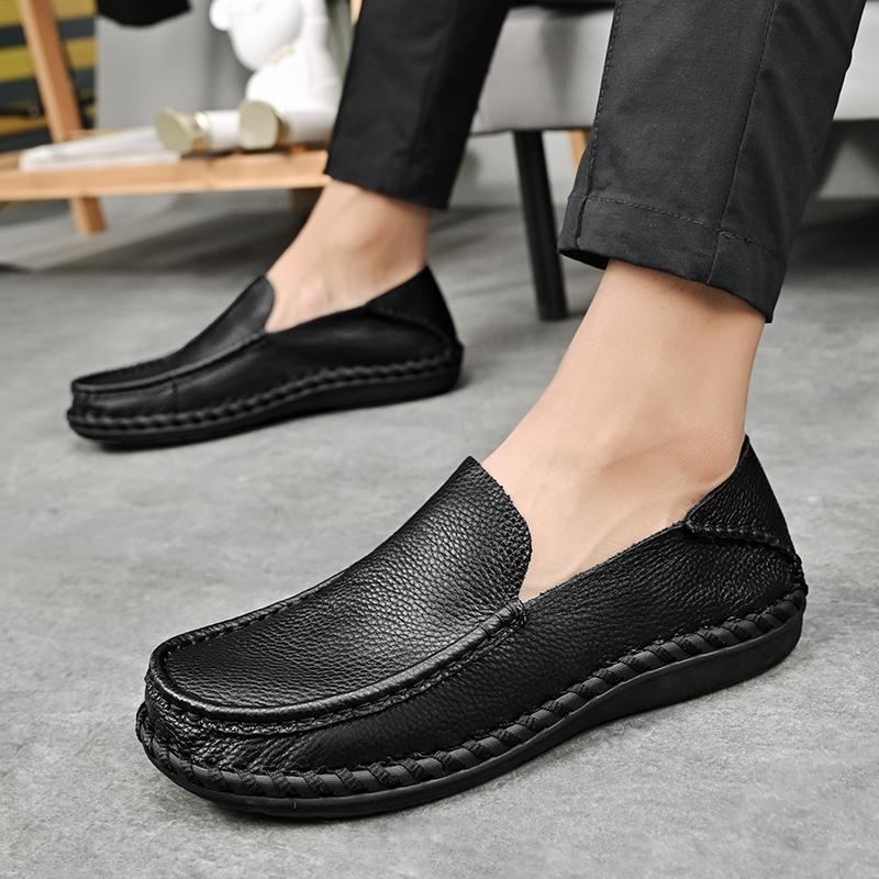 Primăvara Vară Moda Piele Pantofi Casual Bărbați Flat Cool Tânăr Stradă Negri Pantofi Slip-on Business Formali
