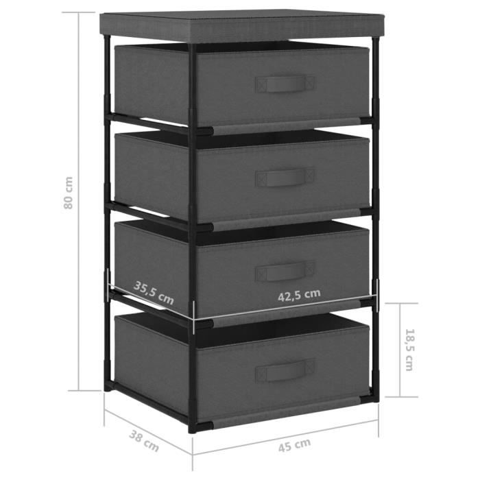 VidaXL Étagère de rangement avec 4 paniers en tissu Acier Gris