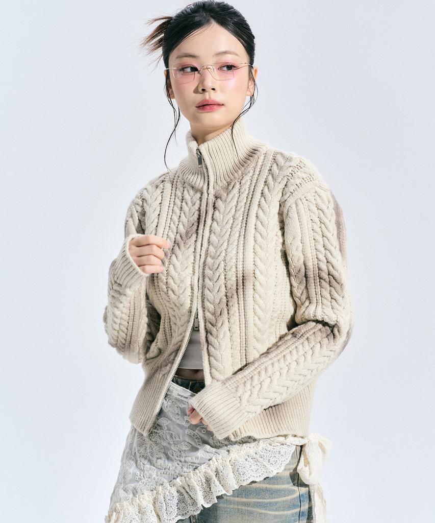 ZEROPLANET Eleanor Spray Knit Zip-Up [Beige]