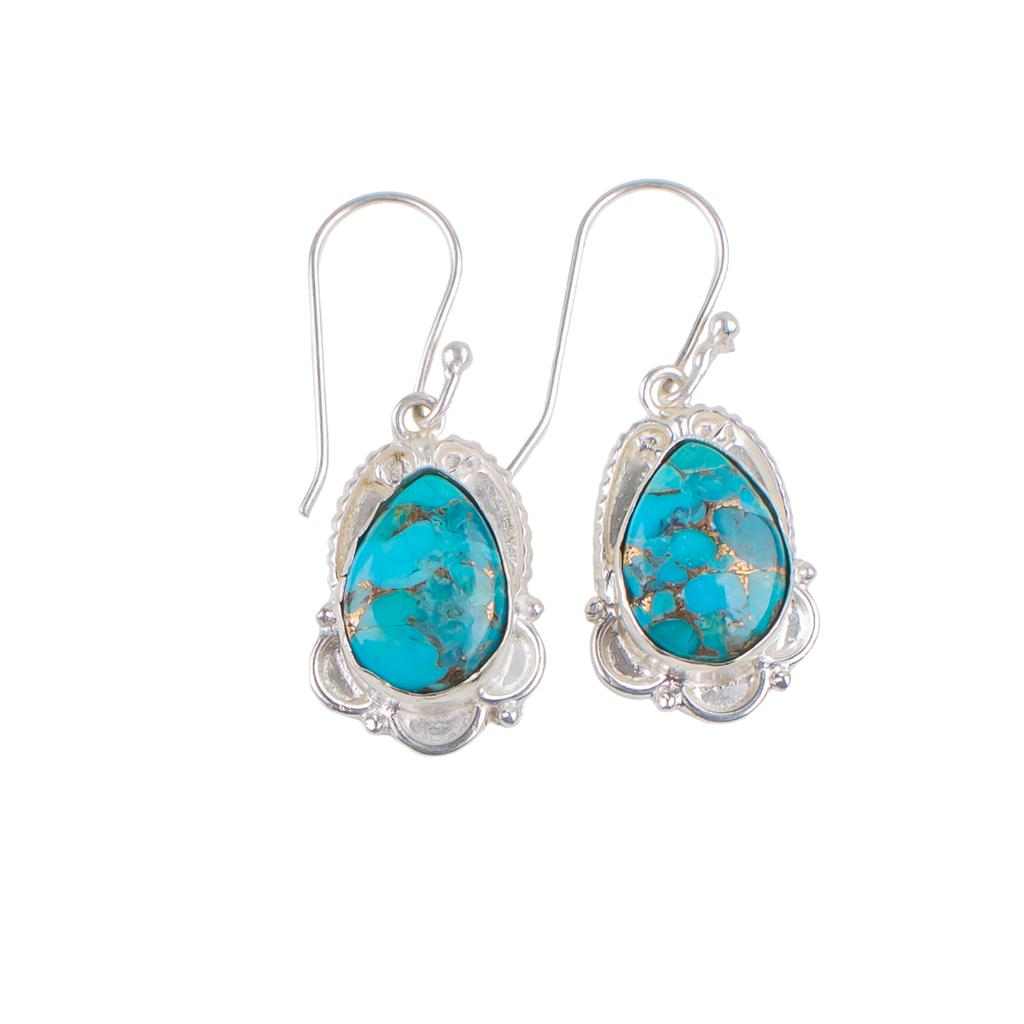 Blue Copper Turquoise Gemstone 925 Sterling Silver Jewelry Dangle Earrings 1.50" EE-41-34