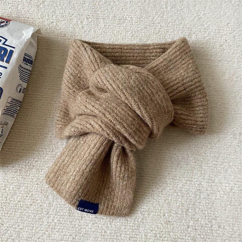 Cross Short Scarf For Women Winter Warm Wool Knitted Scarf Student Korean Style Couple Style All-Match