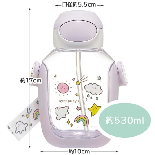 Skater PDSH6DX-A 530ml Children's Water Bottle with Straw, One-Push Operation