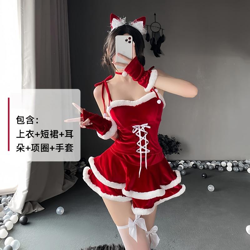 Sexy new year's day christmas uniform sexy lingerie velvet nightdress cosplay new c robe suit
