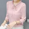 Frühling Herbst Frauen Chiffon Tops Büro Arbeit Weibliche Mode Shirts Stehen Neck Puff Langarm Blusen Rosa Weißes Hemd Top