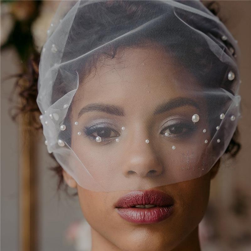 Gentle Pearl Embellished Bridal Veil Wedding Accessory Band Hair Comb White Breathable Ladies Holiday Gift