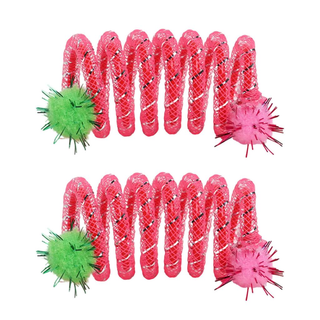 2Pcs Colorful Coils Spring with Plush Ball Cats Chew Toy for Indoor and Outdoor Play Stimulating Curiosity and Hunting
