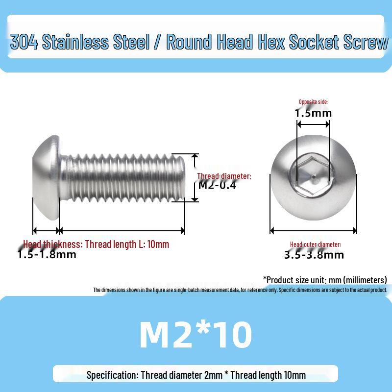 304 Stainless Steel Mushroom Head Hexagon Screw M2-M6