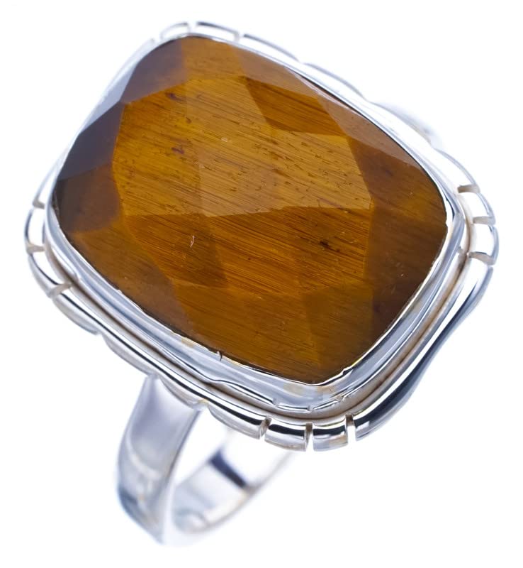 

Кольцо StarGems® Natural Tiger Eye ручной работы из стерлингового серебра 925 пробы 8,75 F1114