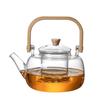 Tea Pot with Bamboo and Wood Handles Made of Borosilicate Glass Tea Cups Set and Capable of Open Flame Tea and Water Separation