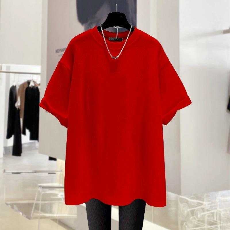 

Белая футболка с короткими рукавами для женщин, свободная летняя, новый большой размер, тонкий топ средней длины из чистого хлопка с рисунком для девочек XXXL