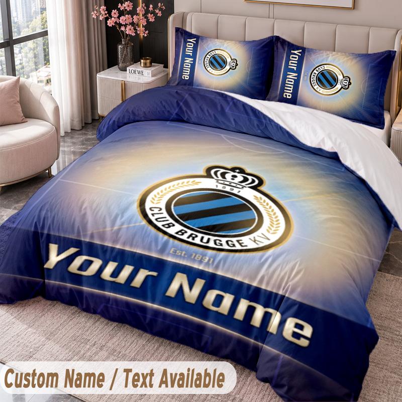 Club Brugge FC Printed Bedding Set Custom Name Text 1 Duvet Cover 2 Pillowcases For Bedroom