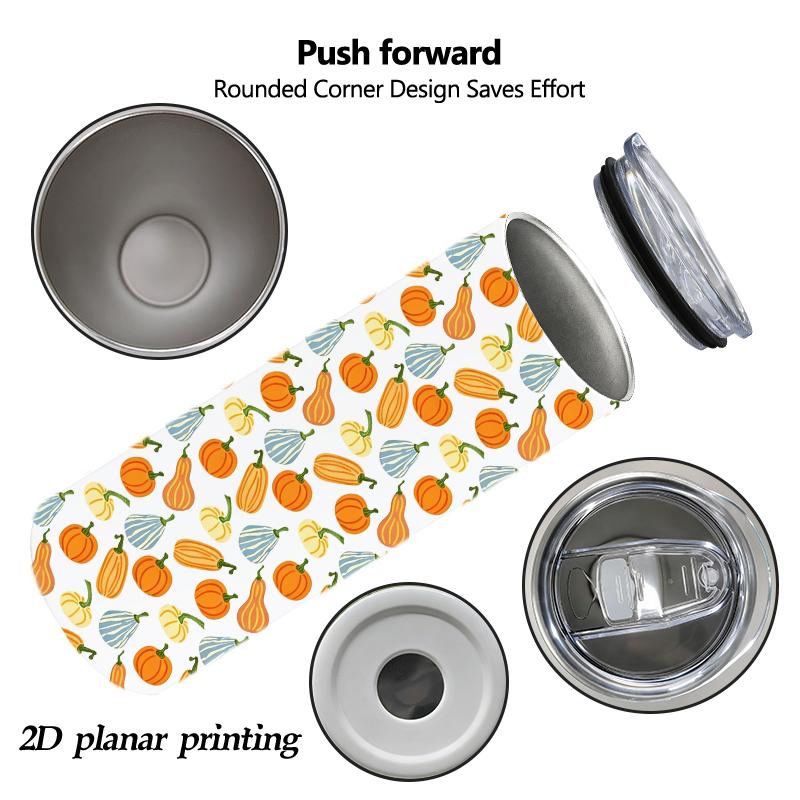 Straight Cup 591ml Bountiful pumpkins and melon fruits Straw Cup Skinny Tumbler Metal Coffee Mug Travel Drink Mug Portable Tumbler