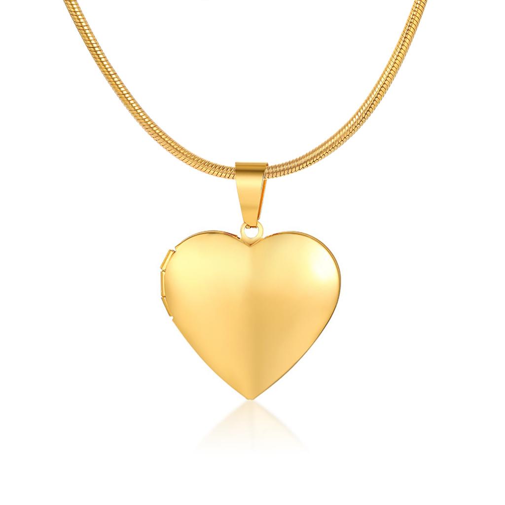 Women's Heart Shape Locket Pendant Necklaces Stainless Steel Snake Chain Necklace Trendy Jewelry Gift