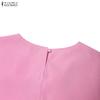 ZANZEA Damen Casual Rundhals Einfarbig Sommer Kurzarmkleid