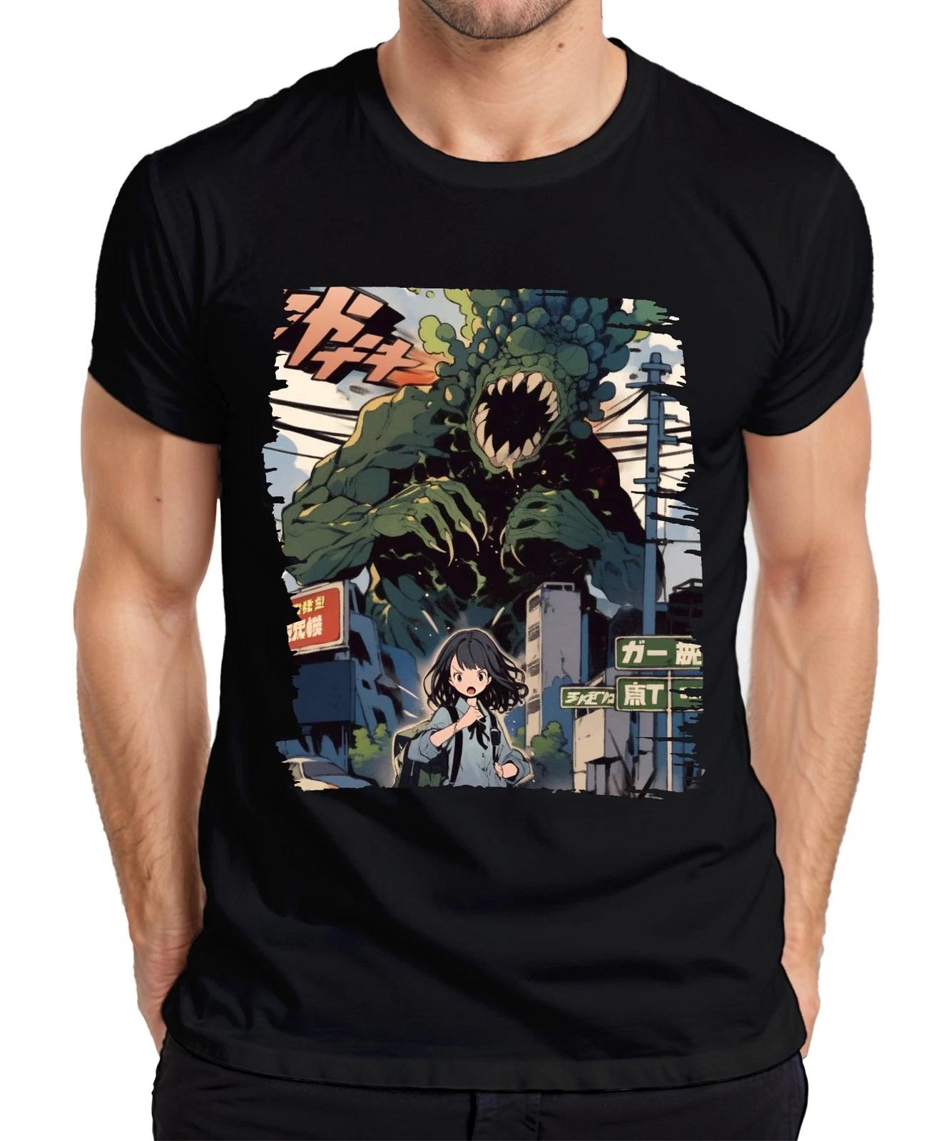 Kaiju Angriff Schulmädchen Monster Apokalypse Stadt Anime Manga Herren T-Shirt XL