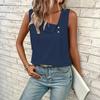Women Tops Skew Collar Sleeveless Loose Fit Casual Tops Pure Color Buttons Decor Pullover